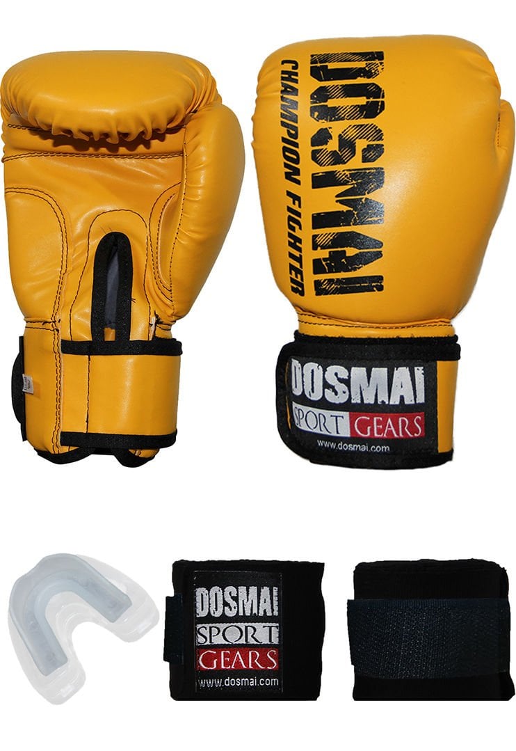 Dosmai Esquize Boks Eldiveni Boks Dişlik Boks Bandaj Seti Sarı - 8 oz