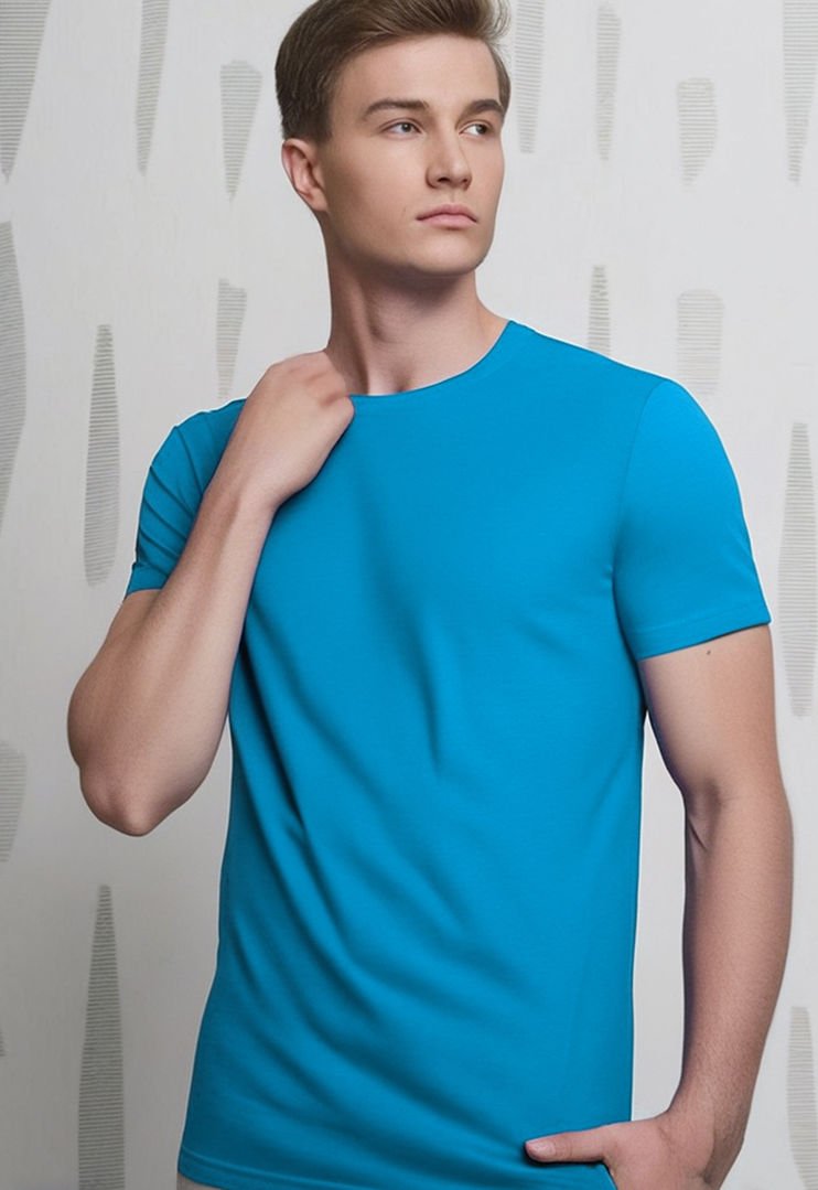 Dosmai Erkek Bisiklet Yaka Pamuklu Basic T-Shirt BSC01 Buz Mavisi - M