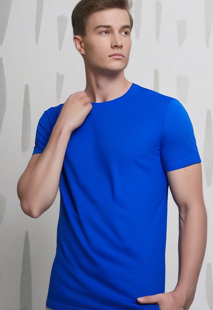 Dosmai Erkek Bisiklet Yaka Pamuklu Basic T-Shirt BSC01 Mavi - L