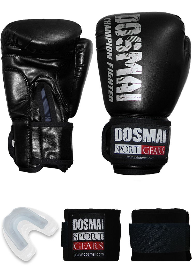 Dosmai Esquize Boks Eldiveni Boks Dişlik Boks Bandaj Seti Siyah - 4 oz