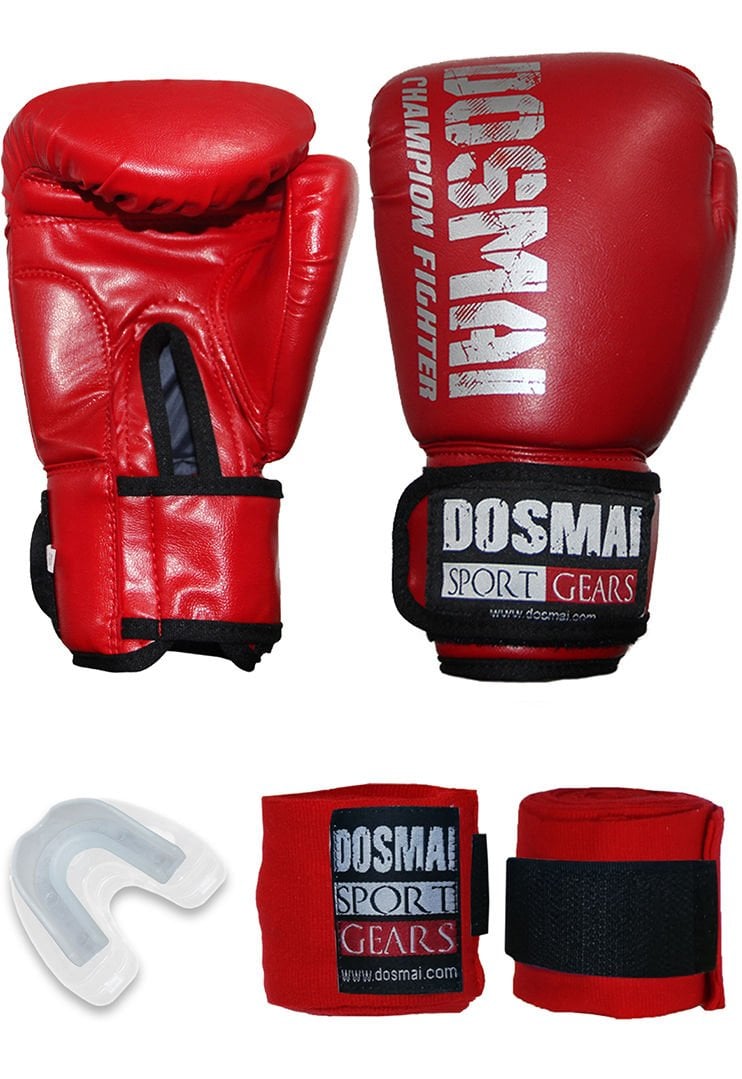Dosmai Esquize Boks Eldiveni Boks Dişlik Boks Bandaj Seti Kırmızı - 4 oz