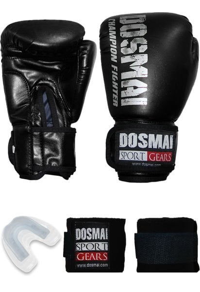 Dosmai Esquize Boks Eldiveni Boks Dişlik Boks Bandaj Seti Siyah - 6 oz