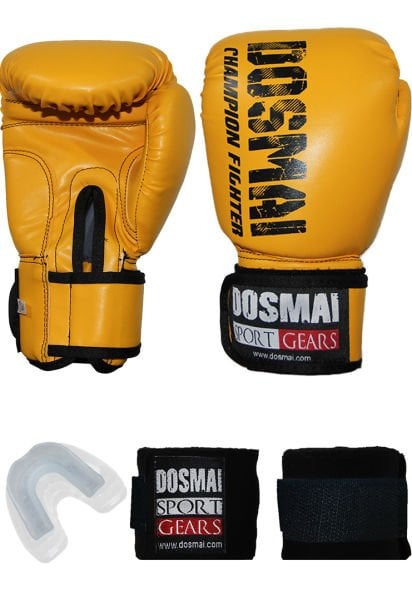 Dosmai Esquize Boks Eldiveni Boks Dişlik Boks Bandaj Seti Sarı - 6 oz