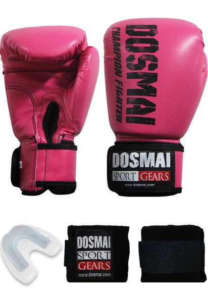Dosmai Esquize Boks Eldiveni Boks Dişlik Boks Bandaj Seti Pembe - 6 oz