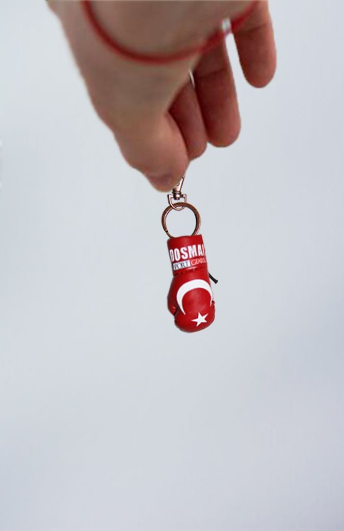 Dosmai Mini Boks Eldiveni El Yapımı Türk Bayrağı Baskılı Anahtarlık ABE997-B