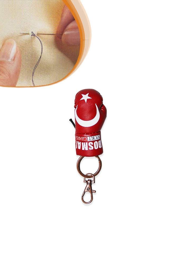 Dosmai Mini Boks Eldiveni El Yapımı Türk Bayrağı Baskılı Anahtarlık ABE997-B Kırmızı