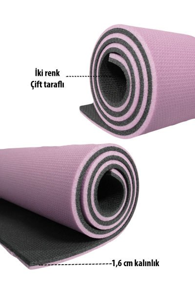 Dosmai 16 Mm Taşıma Askılı Çift Taraflı Iki Renk Kamp Pilates Minderi Yoga Matı MN903 Lila