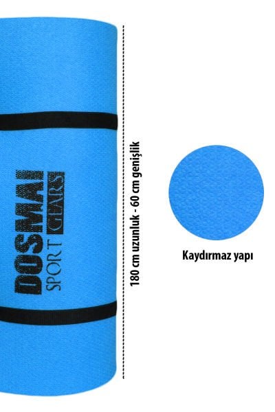 Dosmai 16 Mm Taşıma Askılı Çift Taraflı Iki Renk Kamp Pilates Minderi Yoga Matı MN903 Mavi