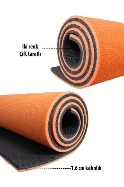 Dosmai 16 Mm Taşıma Askılı Çift Taraflı Iki Renk Kamp Pilates Minderi Yoga Matı MN903 Turuncu