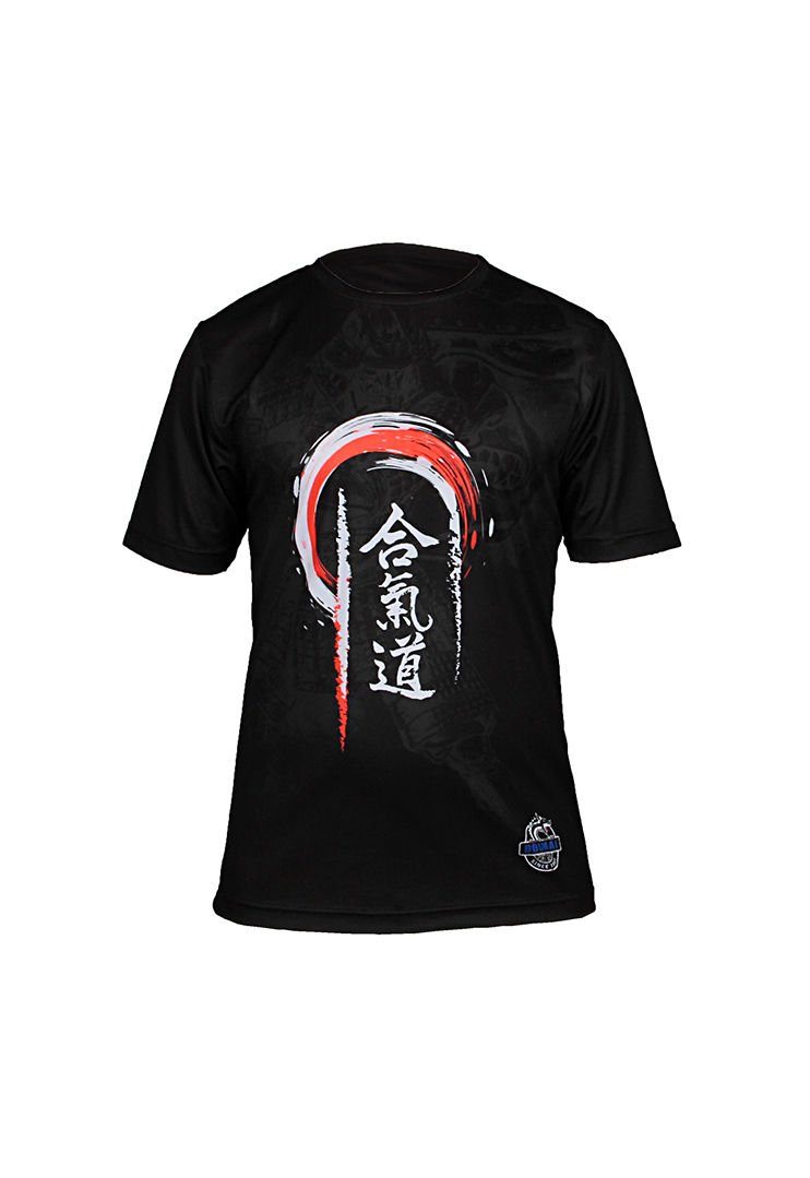 Dosmai Dijital Baskılı Aikido Bisiklet Yaka Spor T-Shirt AIT006 Siyah - L