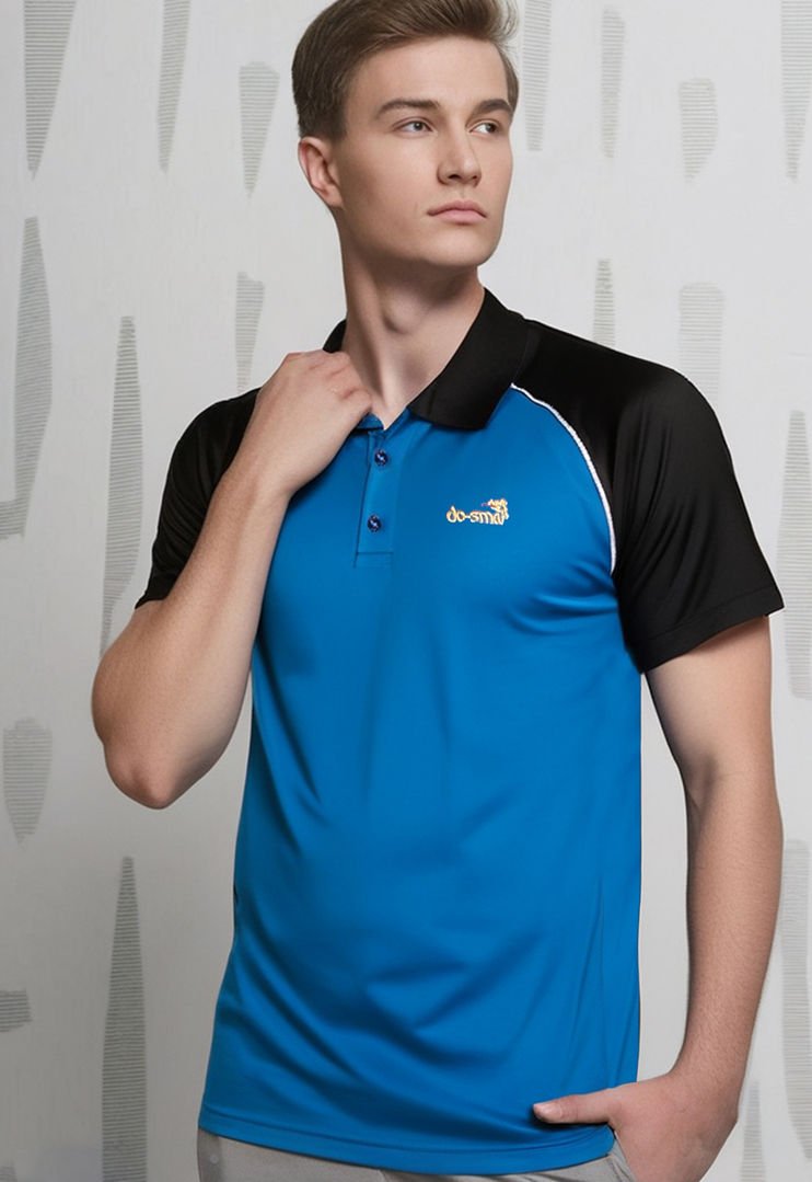 Dosmai Polo Yaka Performans Antrenman Sporcu T-Shirt PYT103 Siyah Mavi - XS