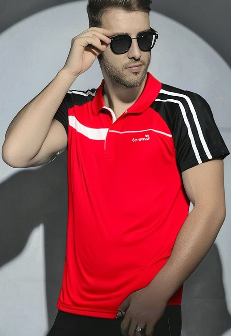 Dosmai Polo Yaka Performans Antrenman Sporcu T-Shirt PYT103 Kırmızı - L