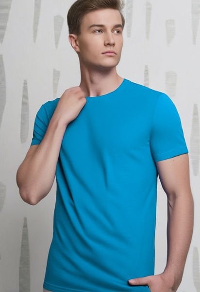 Dosmai Erkek Bisiklet Yaka Pamuklu Basic T-Shirt BSC01 Buz Mavisi - L